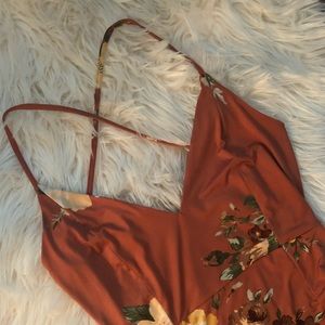 Rust Floral Slit Maxi Dress